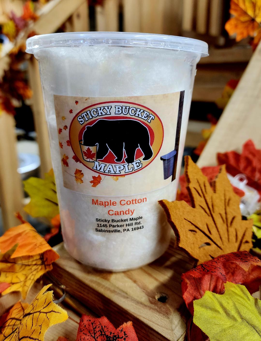 A Maple Cotton Candy in a Plastic Container